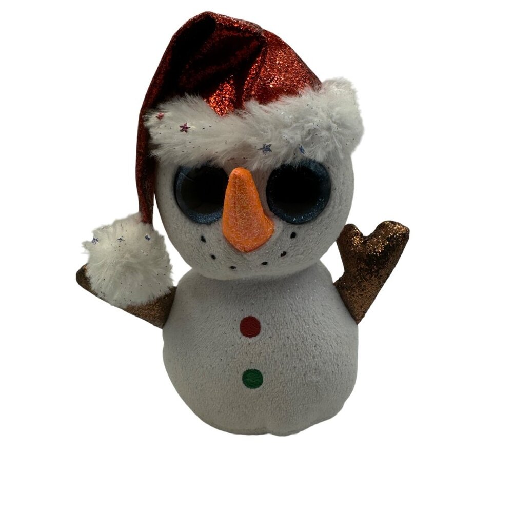 Ty Flurry Plush Snowman With Santa Hat & Glittery Details